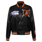 MLB BALTIMORE ORIOLES MASH UP WOMEN'S RIB SATIN JACKET (BLACK/ORANGE)