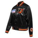 MLB BALTIMORE ORIOLES MASH UP WOMEN'S RIB SATIN JACKET (BLACK/ORANGE)