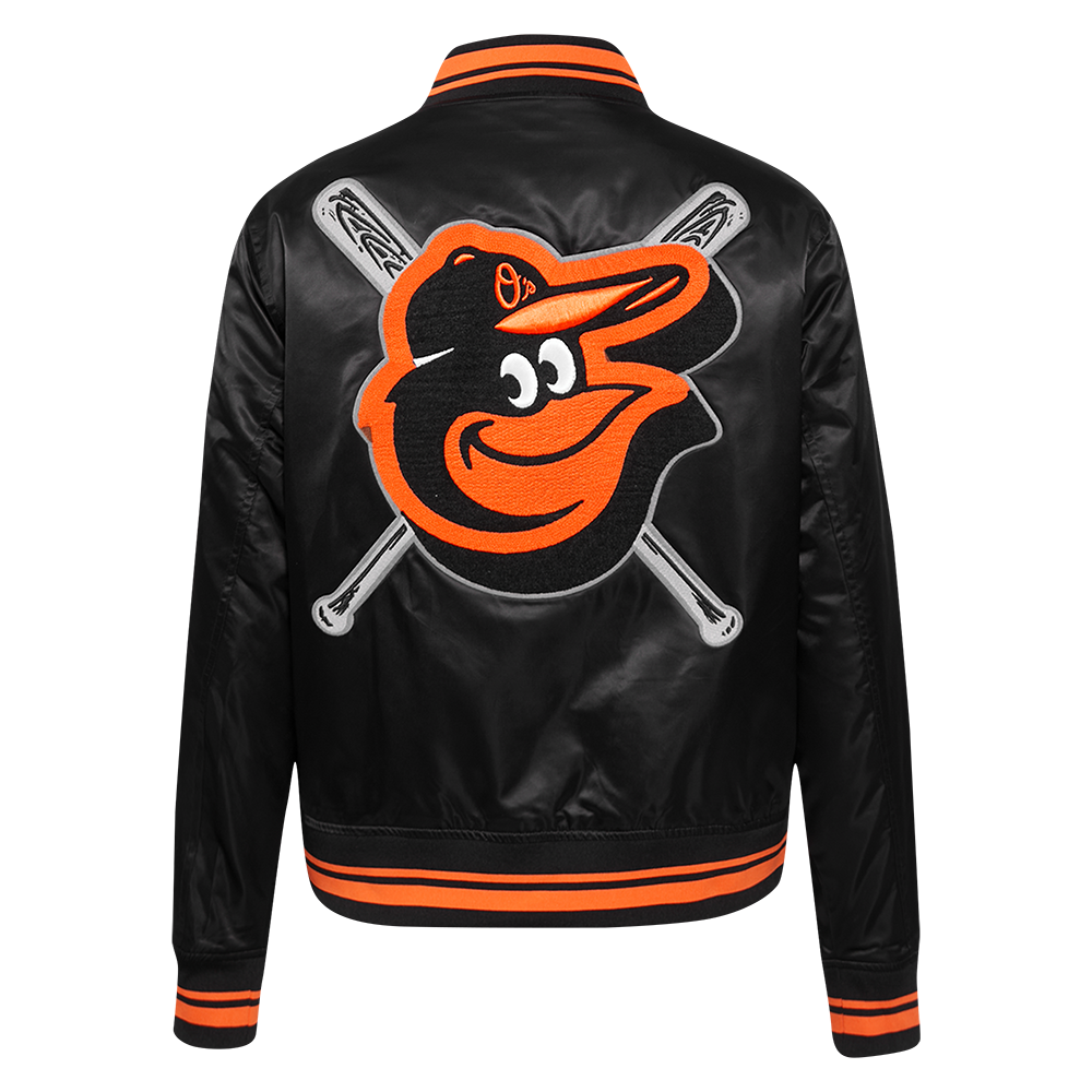 MLB BALTIMORE ORIOLES MASH UP WOMEN'S RIB SATIN JACKET (BLACK/ORANGE)