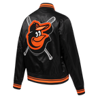 MLB BALTIMORE ORIOLES MASH UP WOMEN'S RIB SATIN JACKET (BLACK/ORANGE)