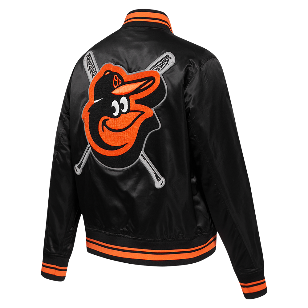 MLB BALTIMORE ORIOLES MASH UP WOMEN'S RIB SATIN JACKET (BLACK/ORANGE)