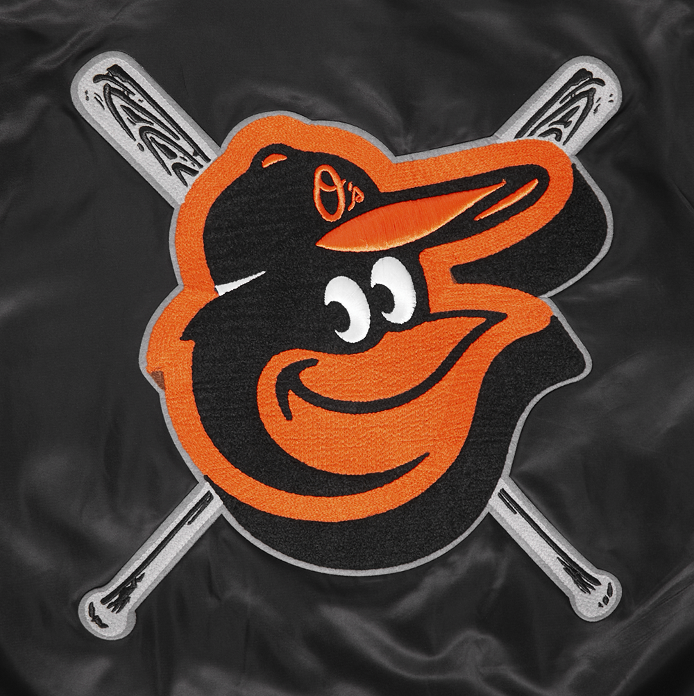 MLB BALTIMORE ORIOLES MASH UP WOMEN'S RIB SATIN JACKET (BLACK/ORANGE)