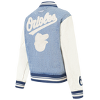 MLB BALTIMORE ORIOLES VARSITY BLUES BLOUSON COLLÉGIAL EN DENIM POUR FEMME (DENIM/LIN)