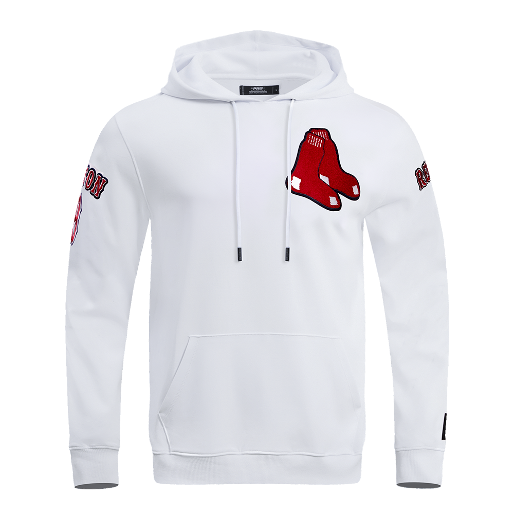 MLB BOSTON RED SOX CLASSIC CHENILLE MEN'S PULLOVER HOODIE (WHITE)