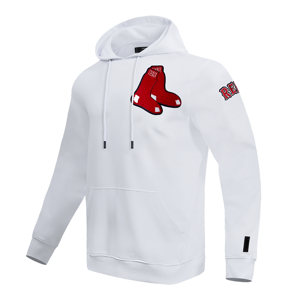 MLB BOSTON RED SOX CLASSIC CHENILLE MEN'S PULLOVER HOODIE (WHITE)