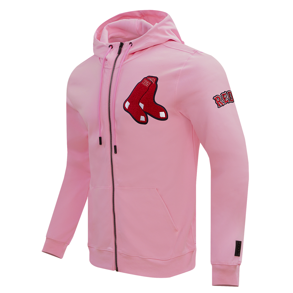 MLB BOSTON RED SOX CLASSIC CHENILLE MEN'S FULL ZIP PULLOVER HOODIE (PINK)