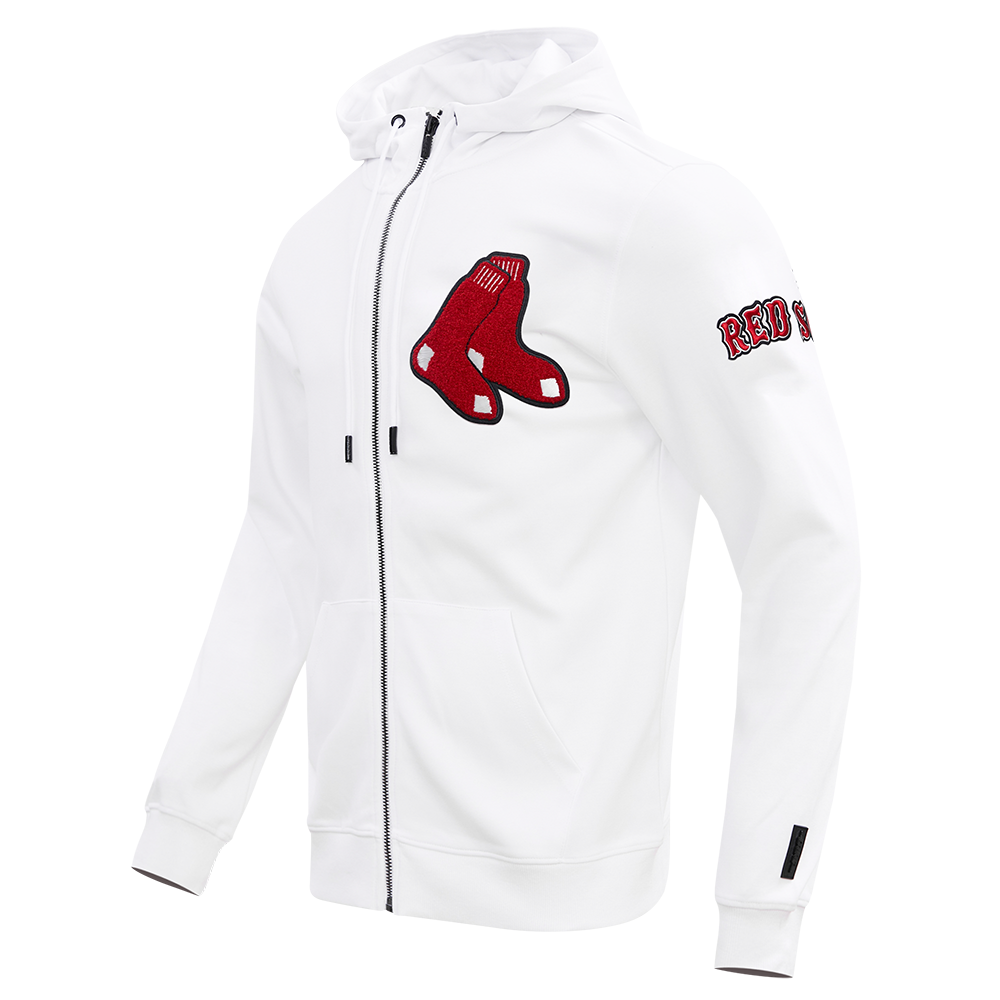 MLB BOSTON RED SOX CLASSIC CHENILLE MEN'S FULL ZIP PULLOVER HOODIE (WHITE)
