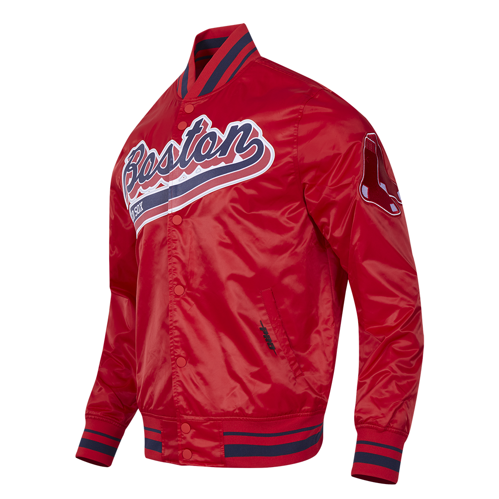 MLB BOSTON RED SOX SCRIPT TAIL MEN'S SATIN JACKET (RED/MIDNIGHT NAVY/RED)
