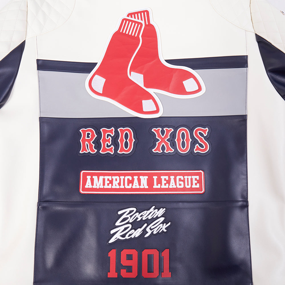 MLB BOSTON RED SOX MEN'S MOTO JACKET (EGGSHELL/ MIDNIGHT NAVY)