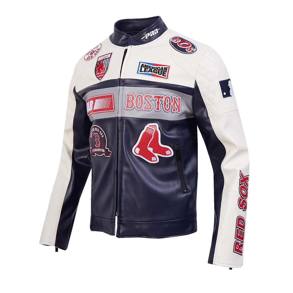 MLB BOSTON RED SOX MEN'S MOTO JACKET (EGGSHELL/ MIDNIGHT NAVY)