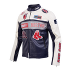 MLB BOSTON RED SOX MEN'S MOTO JACKET (EGGSHELL/ MIDNIGHT NAVY)