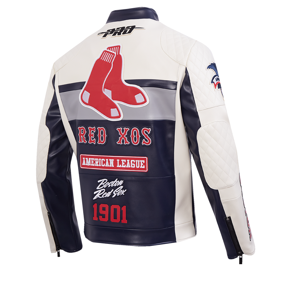 MLB BOSTON RED SOX MEN'S MOTO JACKET (EGGSHELL/ MIDNIGHT NAVY)