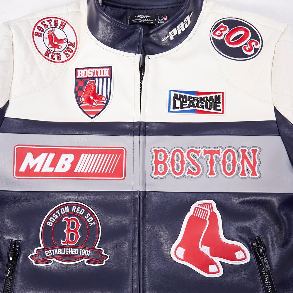 MLB BOSTON RED SOX MEN'S MOTO JACKET (EGGSHELL/ MIDNIGHT NAVY)