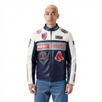 MLB BOSTON RED SOX MEN'S MOTO JACKET (EGGSHELL/ MIDNIGHT NAVY)