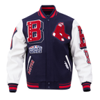 MLB BOSTON RED SOX MASH UP MEN'S RIB WOOL VARSITY JACKET (MIDNIGHT NAVY/RED/MIDNIGHT NAVY)