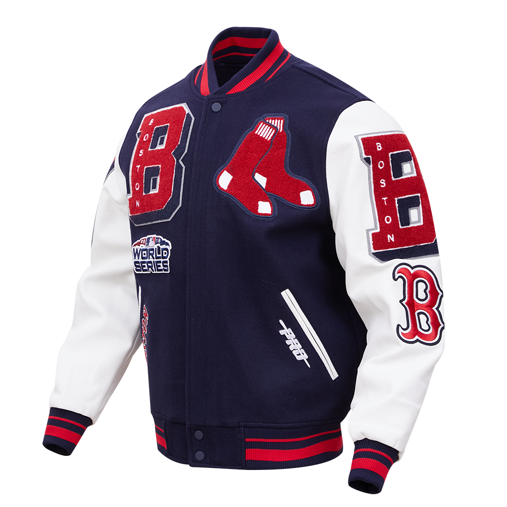 MLB BOSTON RED SOX MASH UP MEN'S RIB WOOL VARSITY JACKET (MIDNIGHT NAVY/RED/MIDNIGHT NAVY)