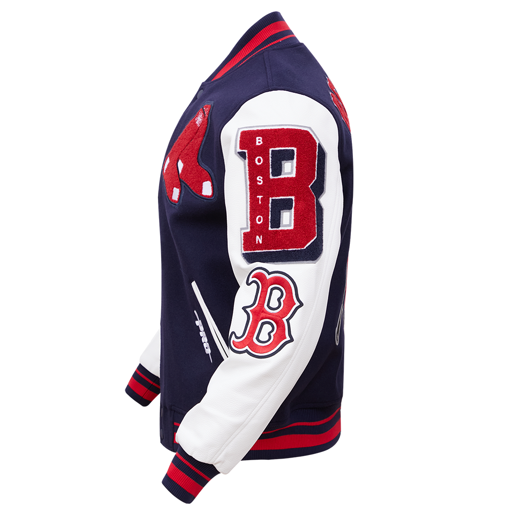 MLB BOSTON RED SOX MASH UP MEN'S RIB WOOL VARSITY JACKET (MIDNIGHT NAVY/RED/MIDNIGHT NAVY)