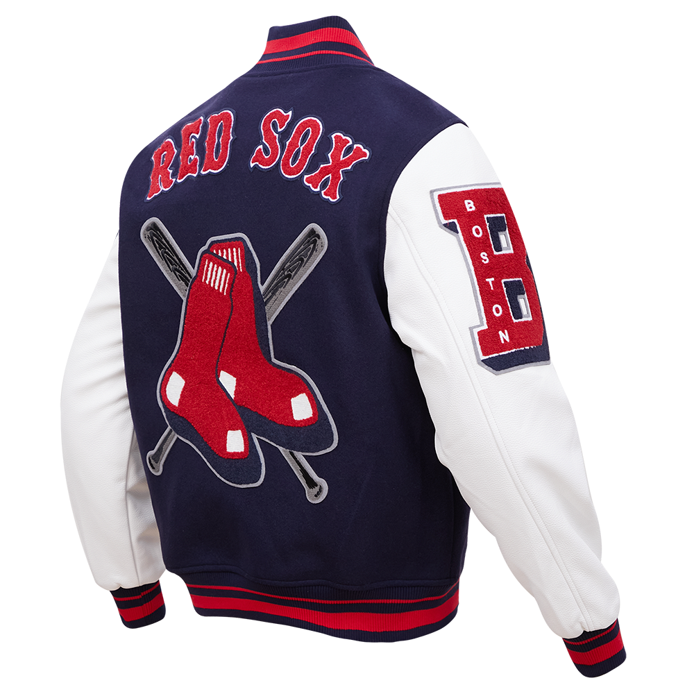 MLB BOSTON RED SOX MASH UP MEN'S RIB WOOL VARSITY JACKET (MIDNIGHT NAVY/RED/MIDNIGHT NAVY)