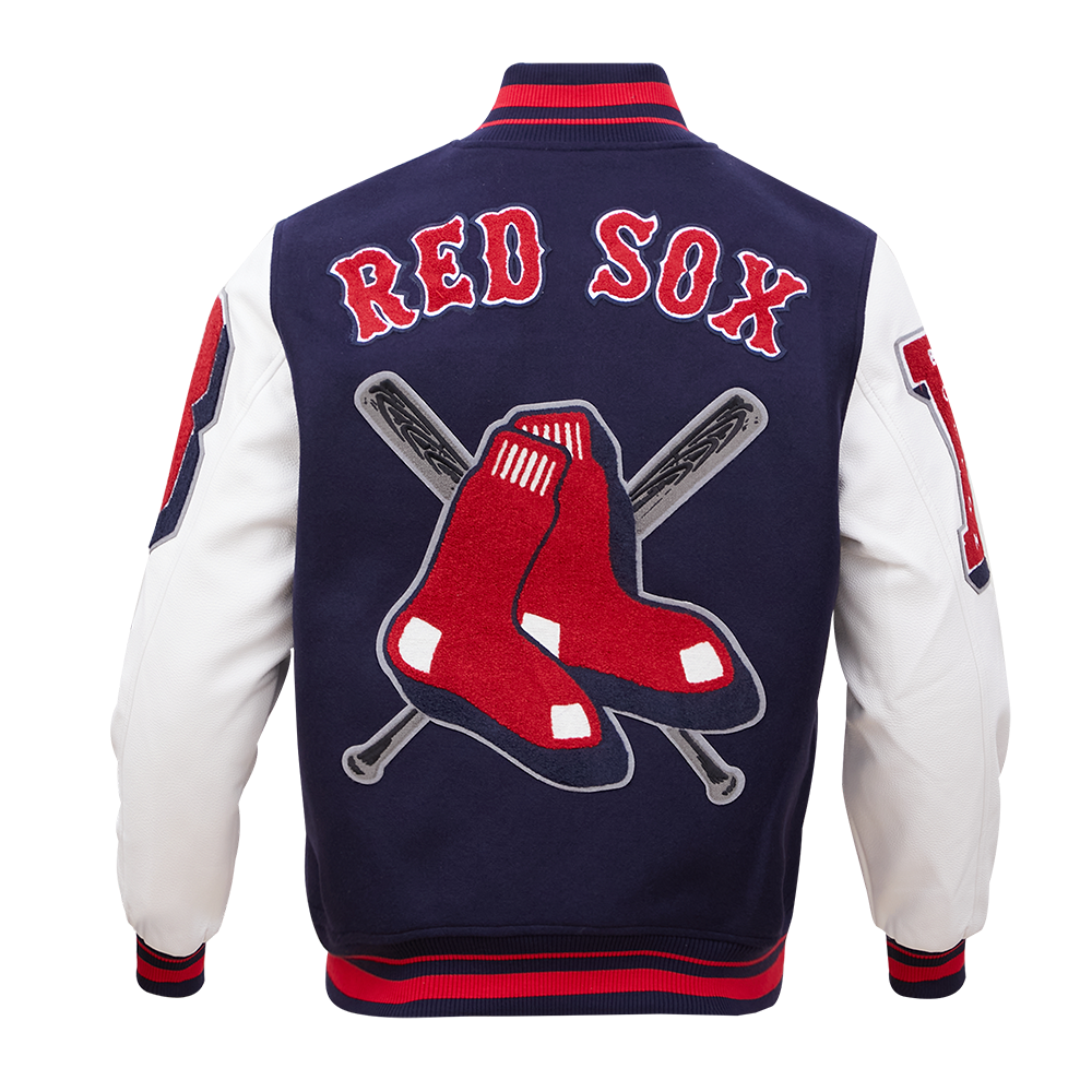 MLB BOSTON RED SOX MASH UP MEN'S RIB WOOL VARSITY JACKET (MIDNIGHT NAVY/RED/MIDNIGHT NAVY)