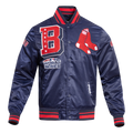 MLB BOSTON RED SOX MASH UP BLOUSON EN SATIN À BORDS CÔTELÉS POUR HOMME (MARINE MINUIT/ROUGE/MARINE MINUIT)