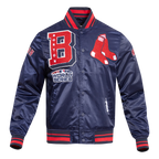 MLB BOSTON RED SOX MASH UP BLOUSON EN SATIN À BORDS CÔTELÉS POUR HOMME (MARINE MINUIT/ROUGE/MARINE MINUIT)