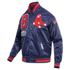 MLB BOSTON RED SOX MASH UP BLOUSON EN SATIN À BORDS CÔTELÉS POUR HOMME (MARINE MINUIT/ROUGE/MARINE MINUIT)