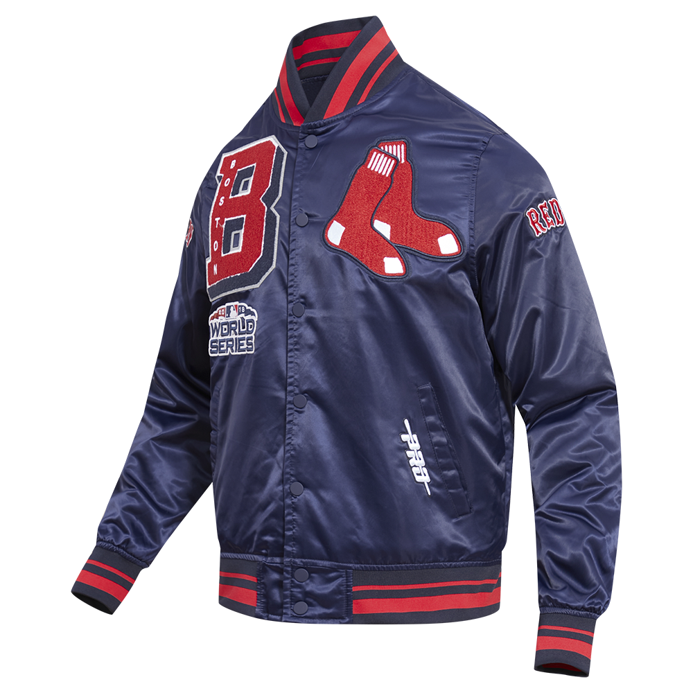 MLB BOSTON RED SOX MASH UP MEN'S RIB SATIN JACKET (MIDNIGHT NAVY/RED/MIDNIGHT NAVY)
