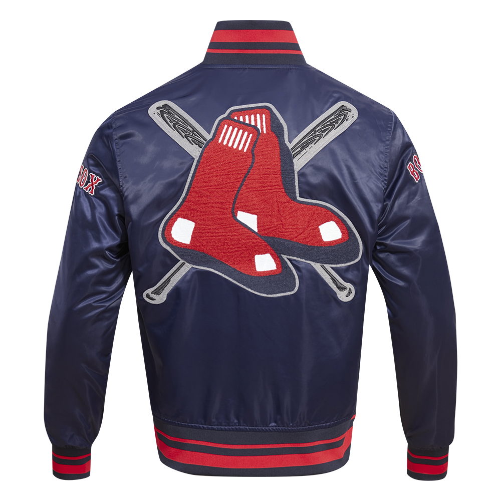 MLB BOSTON RED SOX MASH UP BLOUSON EN SATIN À BORDS CÔTELÉS POUR HOMME (MARINE MINUIT/ROUGE/MARINE MINUIT)