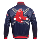 MLB BOSTON RED SOX MASH UP BLOUSON EN SATIN À BORDS CÔTELÉS POUR HOMME (MARINE MINUIT/ROUGE/MARINE MINUIT)