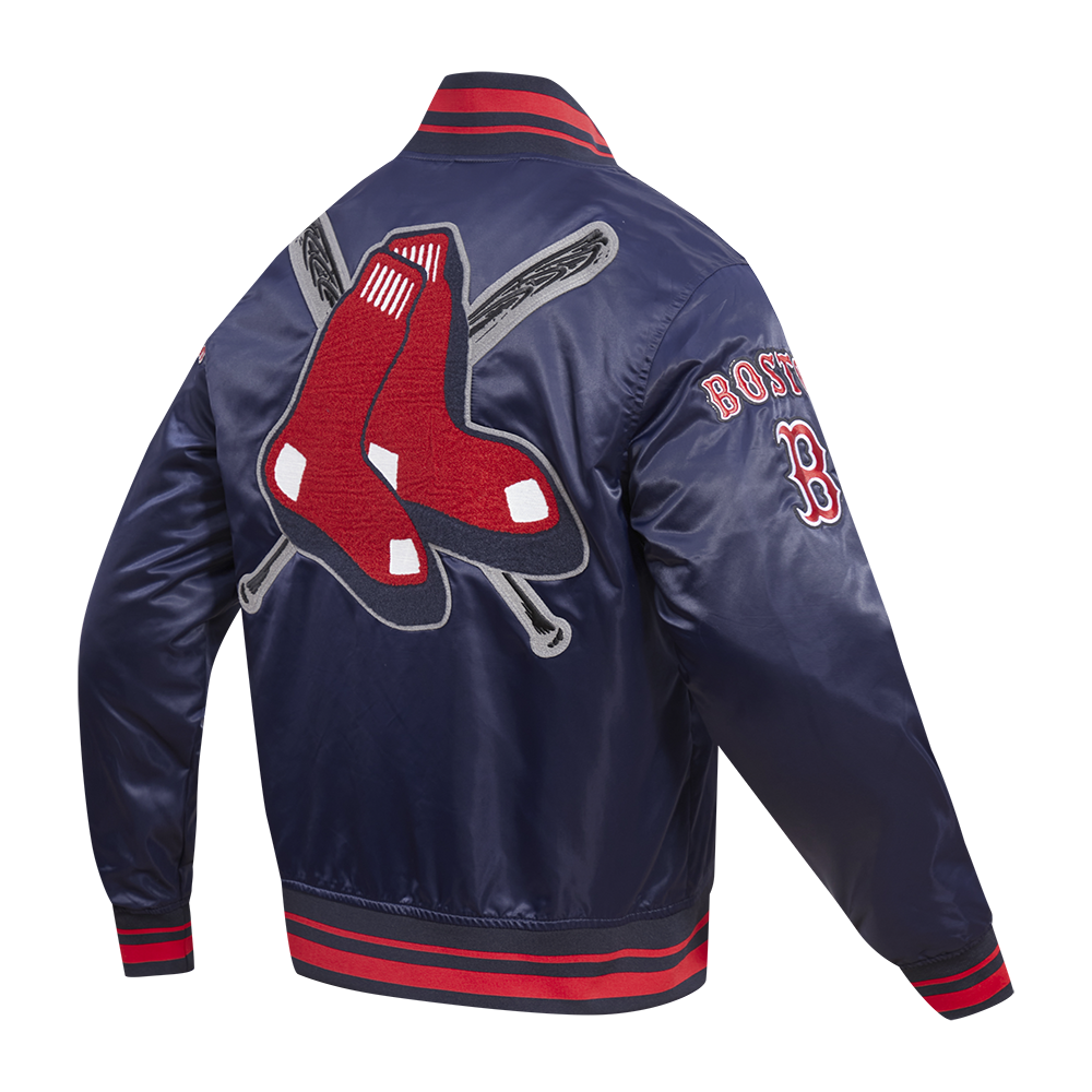MLB BOSTON RED SOX MASH UP BLOUSON EN SATIN À BORDS CÔTELÉS POUR HOMME (MARINE MINUIT/ROUGE/MARINE MINUIT)