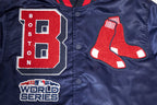 MLB BOSTON RED SOX MASH UP BLOUSON EN SATIN À BORDS CÔTELÉS POUR HOMME (MARINE MINUIT/ROUGE/MARINE MINUIT)
