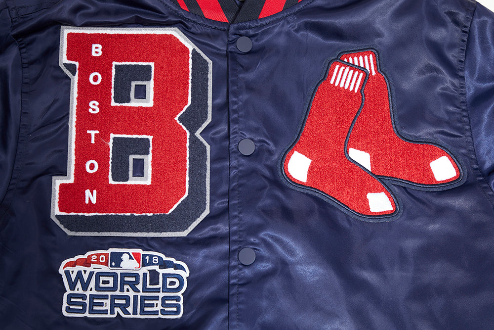 MLB BOSTON RED SOX MASH UP BLOUSON EN SATIN À BORDS CÔTELÉS POUR HOMME (MARINE MINUIT/ROUGE/MARINE MINUIT)