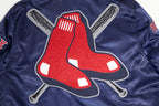 MLB BOSTON RED SOX MASH UP BLOUSON EN SATIN À BORDS CÔTELÉS POUR HOMME (MARINE MINUIT/ROUGE/MARINE MINUIT)