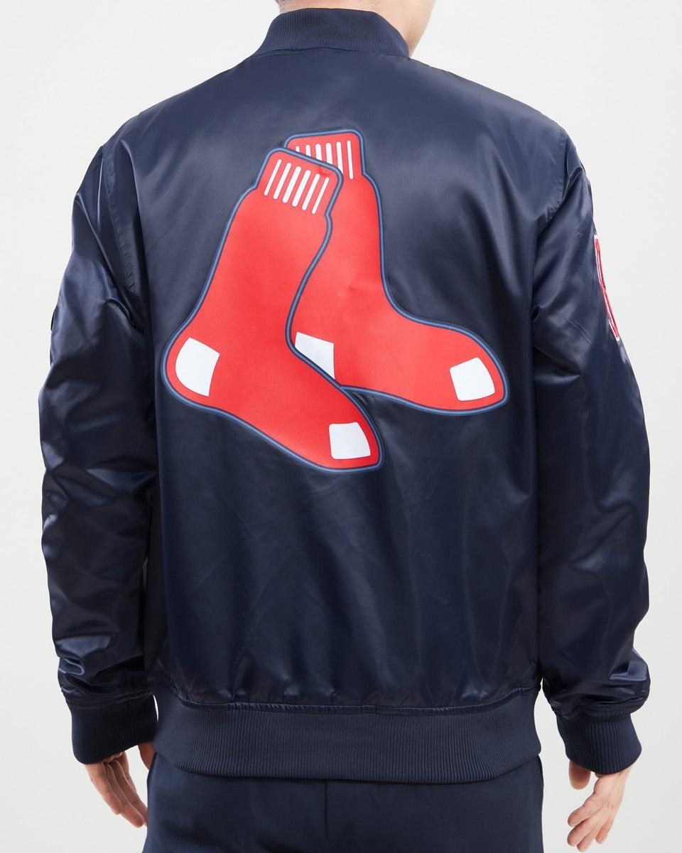 MLB BOSTON RED SOX TEAM BIG LOGO MEN'S SATIN JACKET (MIDNIGHT NAVY)