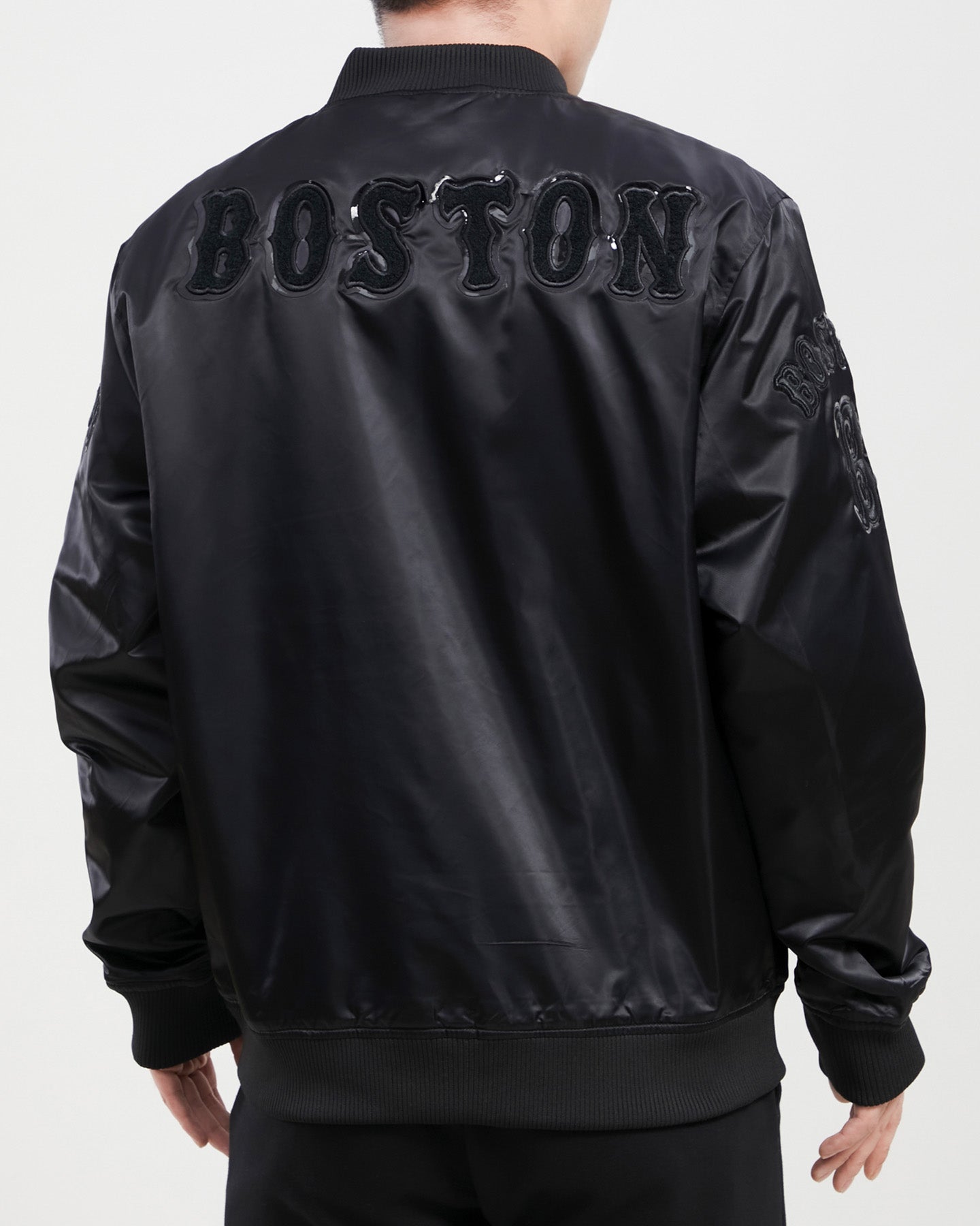 MLB BOSTON RED SOX TRIPLE BLACK MEN'S SATIN JACKET (TRIPLE BLACK)