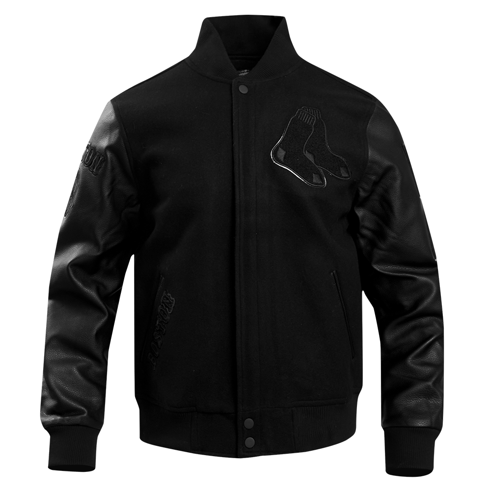 MLB BOSTON RED SOX TRIPLE BLACK WOOL MEN'S VARSITY JACKET (TRIPLE BLACK)