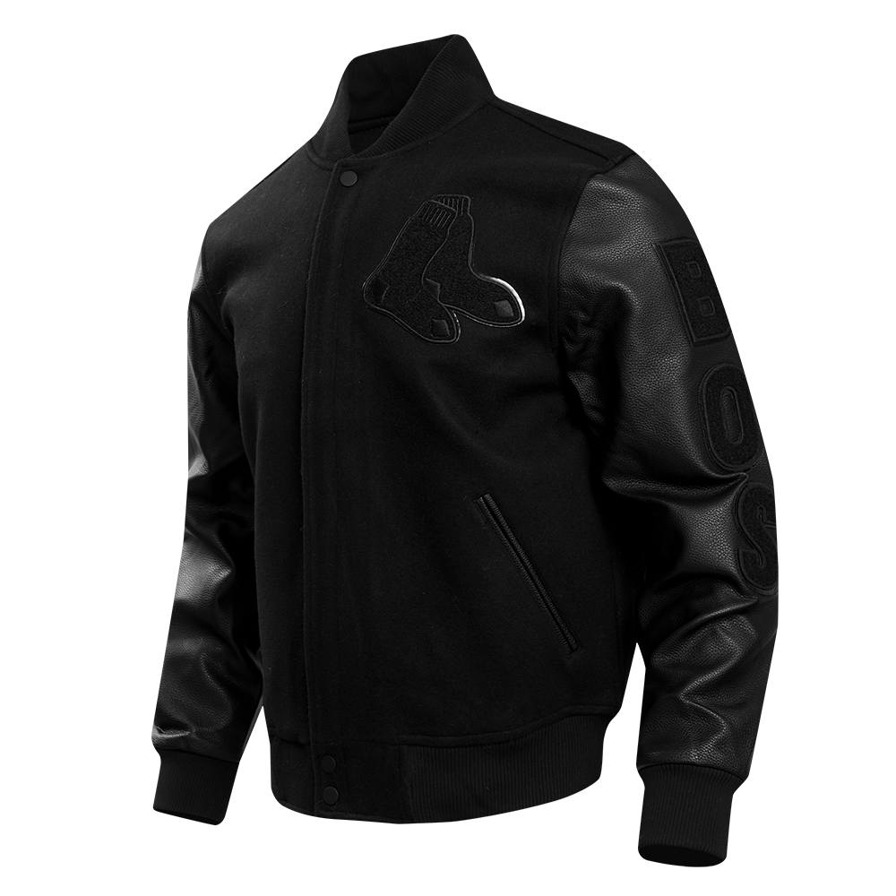 MLB BOSTON RED SOX TRIPLE BLACK WOOL MEN'S VARSITY JACKET (TRIPLE BLACK)