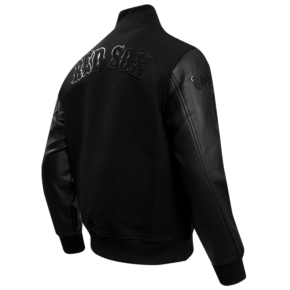 MLB BOSTON RED SOX TRIPLE BLACK WOOL MEN'S VARSITY JACKET (TRIPLE BLACK)