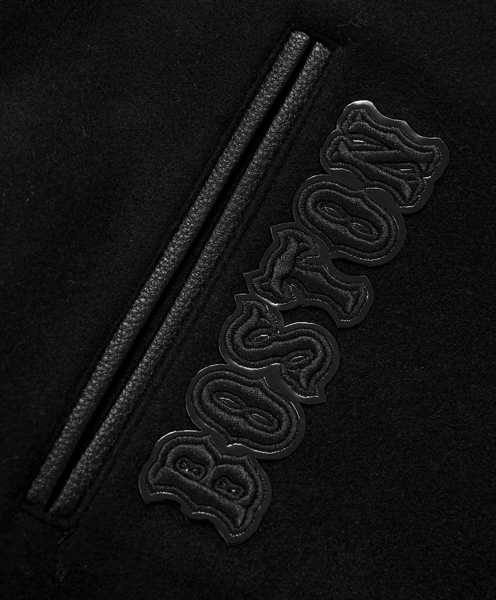 MLB BOSTON RED SOX TRIPLE BLACK WOOL MEN'S VARSITY JACKET (TRIPLE BLACK)