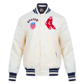 MLB BOSTON RED SOX RETRO CLASSIC BLOUSON EN SATIN À BORDS CÔTELÉS POUR HOMME (COQUILLE D'ŒUF/MARINE MINUIT)