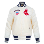 MLB BOSTON RED SOX RETRO CLASSIC BLOUSON EN SATIN À BORDS CÔTELÉS POUR HOMME (COQUILLE D'ŒUF/MARINE MINUIT)