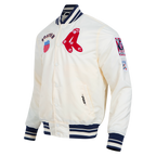 MLB BOSTON RED SOX RETRO CLASSIC BLOUSON EN SATIN À BORDS CÔTELÉS POUR HOMME (COQUILLE D'ŒUF/MARINE MINUIT)