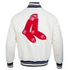 MLB BOSTON RED SOX RETRO CLASSIC BLOUSON EN SATIN À BORDS CÔTELÉS POUR HOMME (COQUILLE D'ŒUF/MARINE MINUIT)