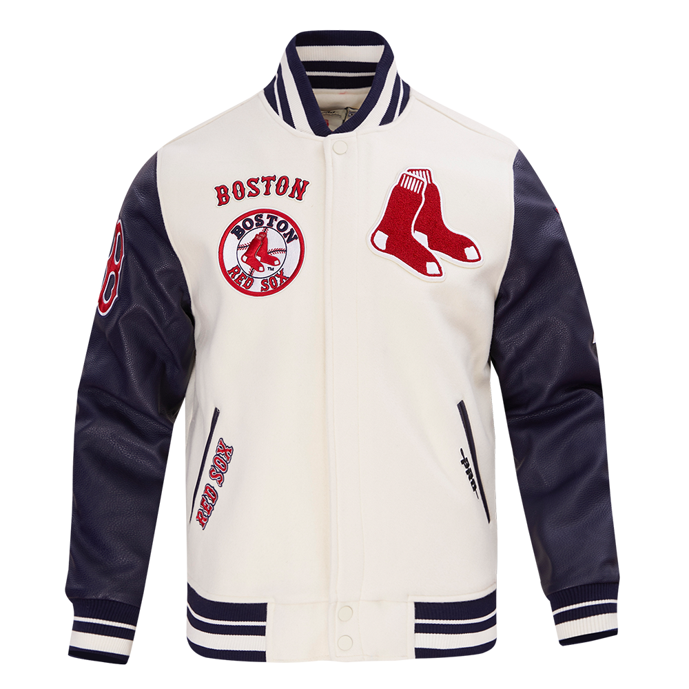 MLB BOSTON RED SOX RETRO CLASSIC MEN'S RIB WOOL VARSITY JACKET (EGGSHELL/ MIDNIGHT NAVY)