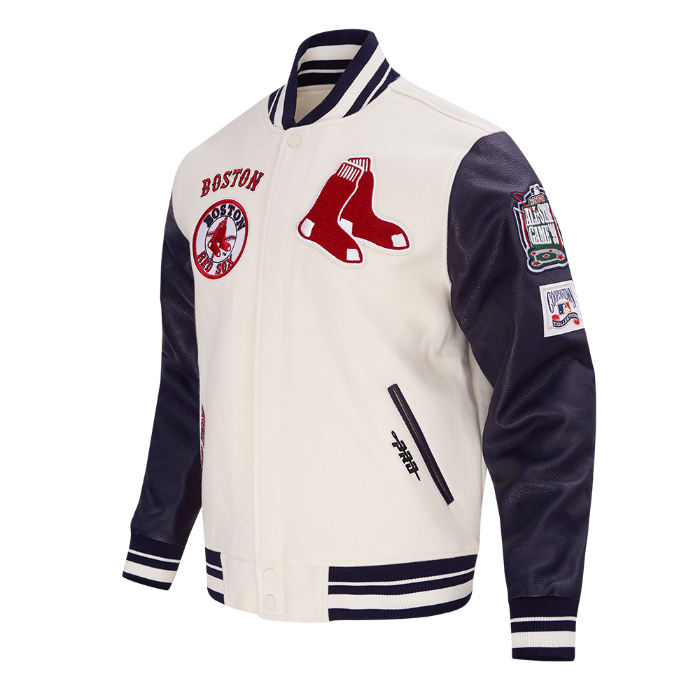 MLB BOSTON RED SOX RETRO CLASSIC MEN'S RIB WOOL VARSITY JACKET (EGGSHELL/ MIDNIGHT NAVY)