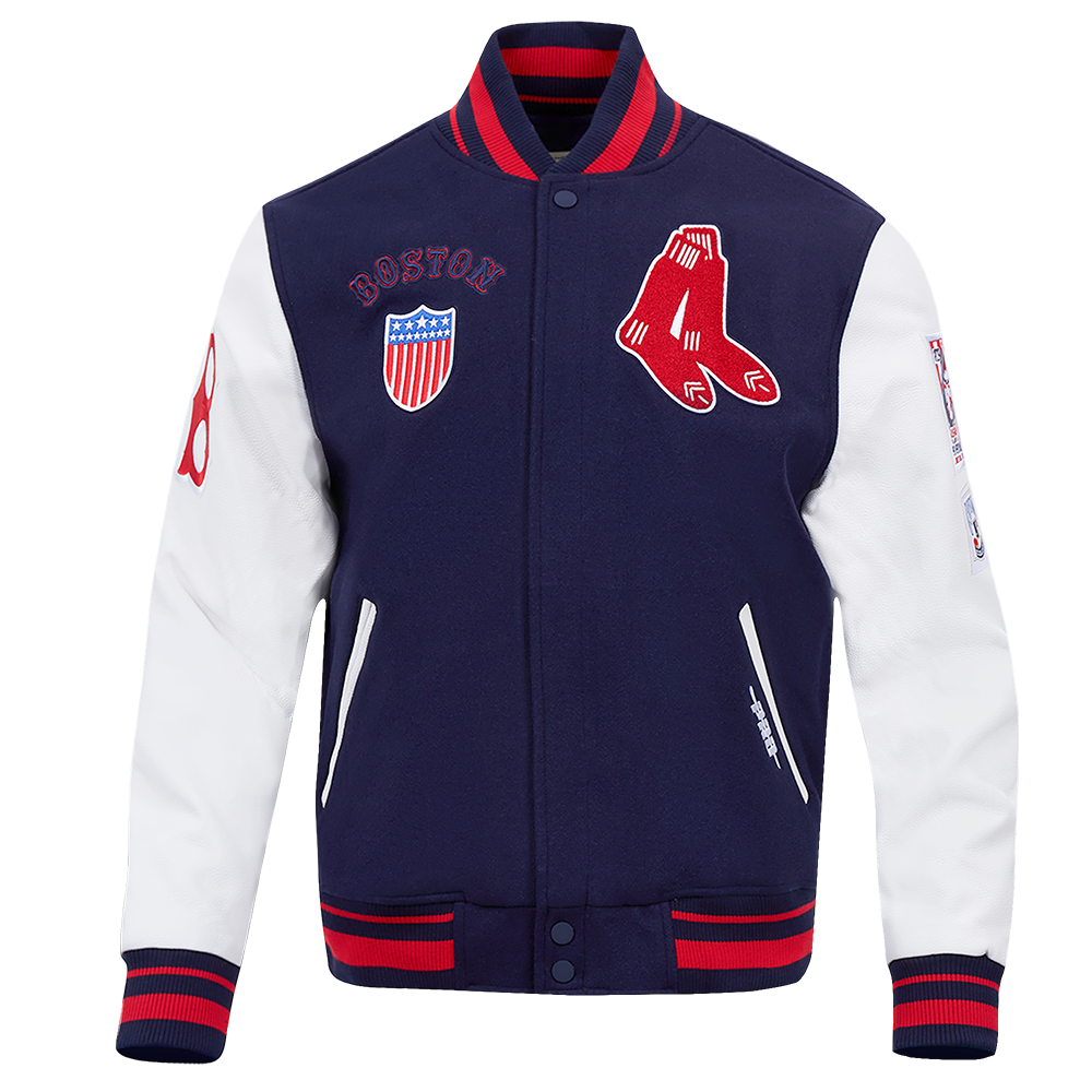 MLB BOSTON RED SOX RETRO CLASSIC MEN'S RIB WOOL VARSITY JACKET (MIDNIGHT NAVY/RED/MIDNIGHT NAVY)