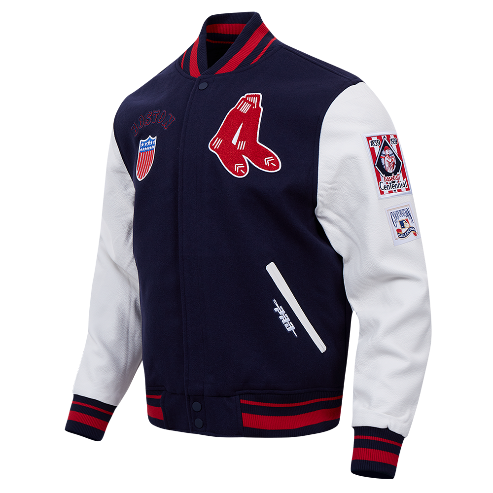 MLB BOSTON RED SOX RETRO CLASSIC MEN'S RIB WOOL VARSITY JACKET (MIDNIGHT NAVY/RED/MIDNIGHT NAVY)