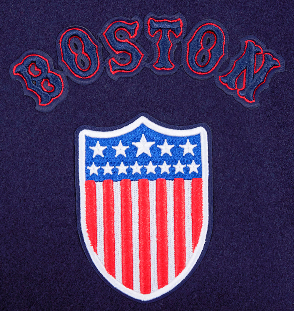 MLB BOSTON RED SOX RETRO CLASSIC MEN'S RIB WOOL VARSITY JACKET (MIDNIGHT NAVY/RED/MIDNIGHT NAVY)