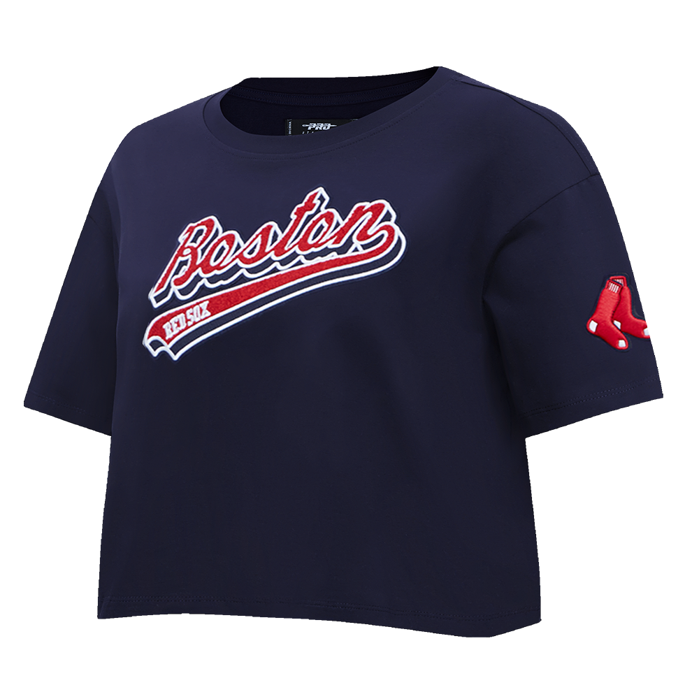 MLB BOSTON RED SOX SCRIPT TAIL WOMEN'S SINGLE JERSEY BOXY TOP (MIDNIGHT NAVY)