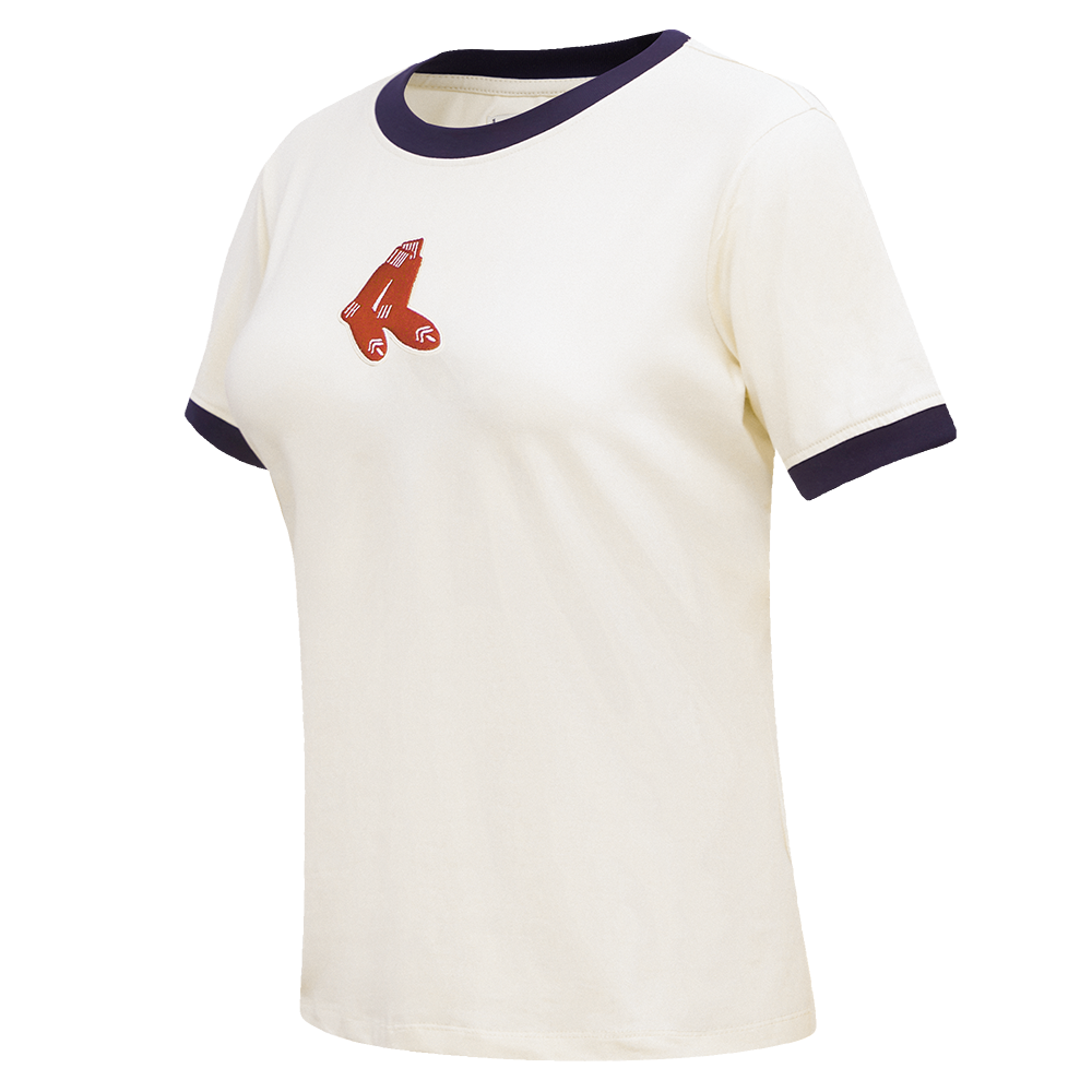 MLB BOSTON RED SOX PINSTRIPE RETRO CLASSIC WOMEN'S SJ RINGER TOP (EGGSHELL/ MIDNIGHT NAVY)
